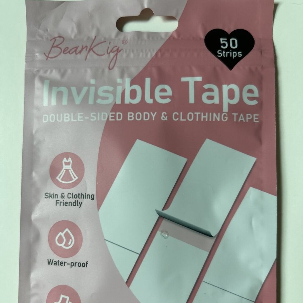 BearKig 3" x 1/2 " Double-Sided Fabric Tape-Clothes Body Adhesive Clear-50 pkg